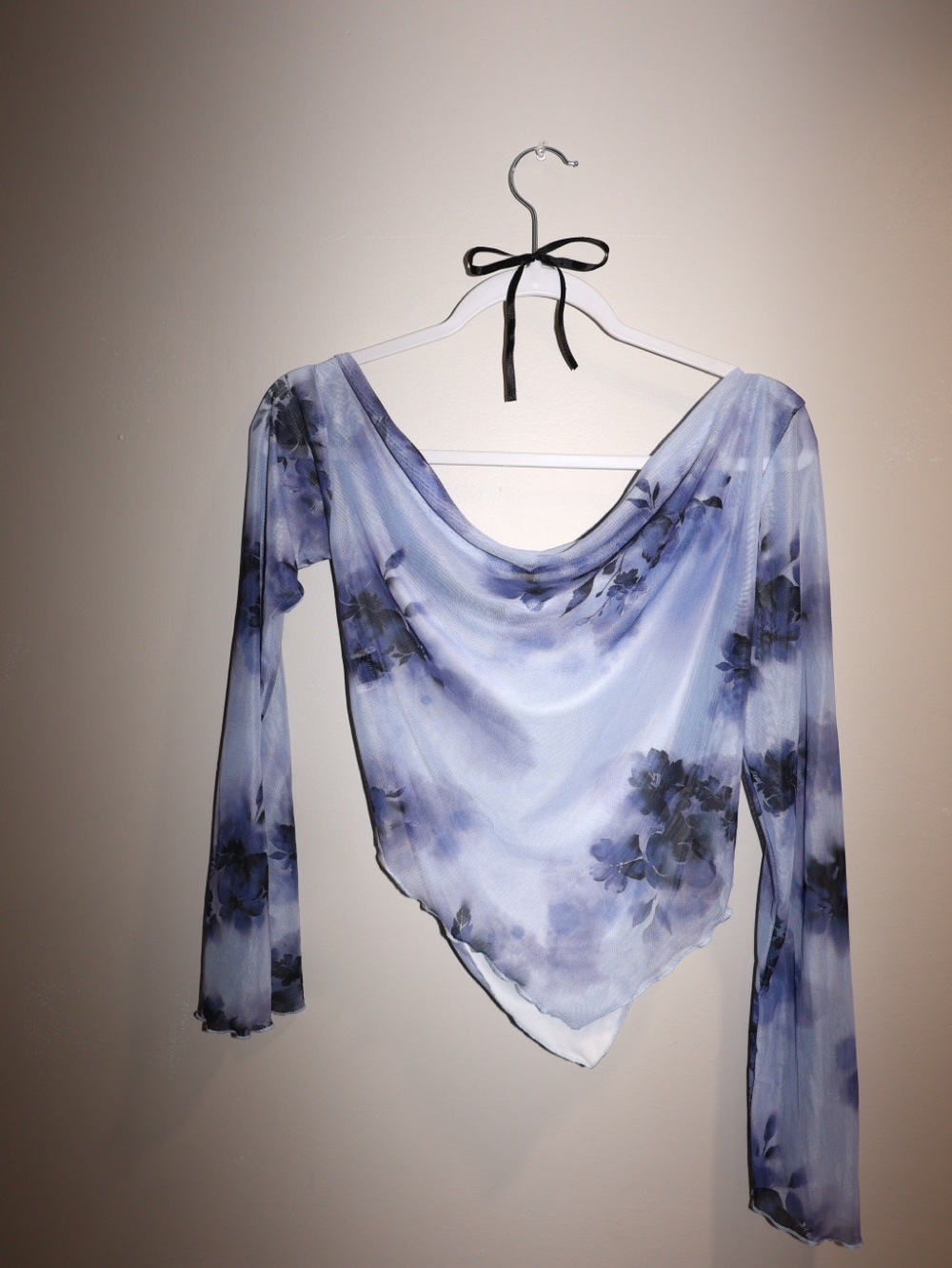 Blue Floral Off-Shoulder Long-Sleeve Blouse - Picture 3 of 3